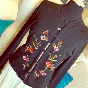 August silk stretch silk cardigan embroidered flor